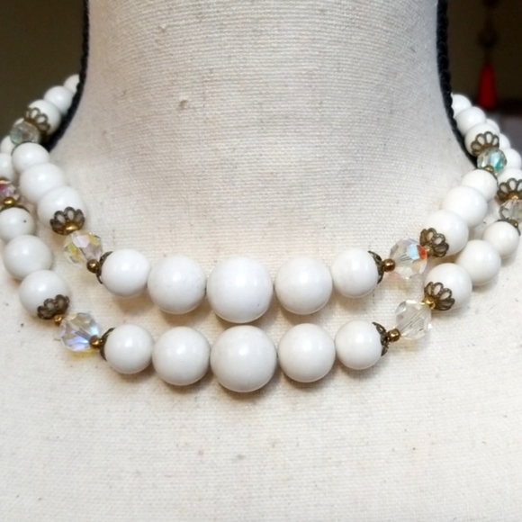 Vintage Crystal White Beaded Multi Strand Necklace - Picture 7 of 11